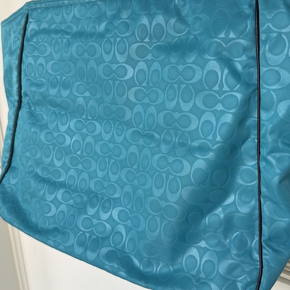 COACH Court Tote Bag Signature C Nylon Pebbled Leather With Patch Blue Black - Picture 8 of 16